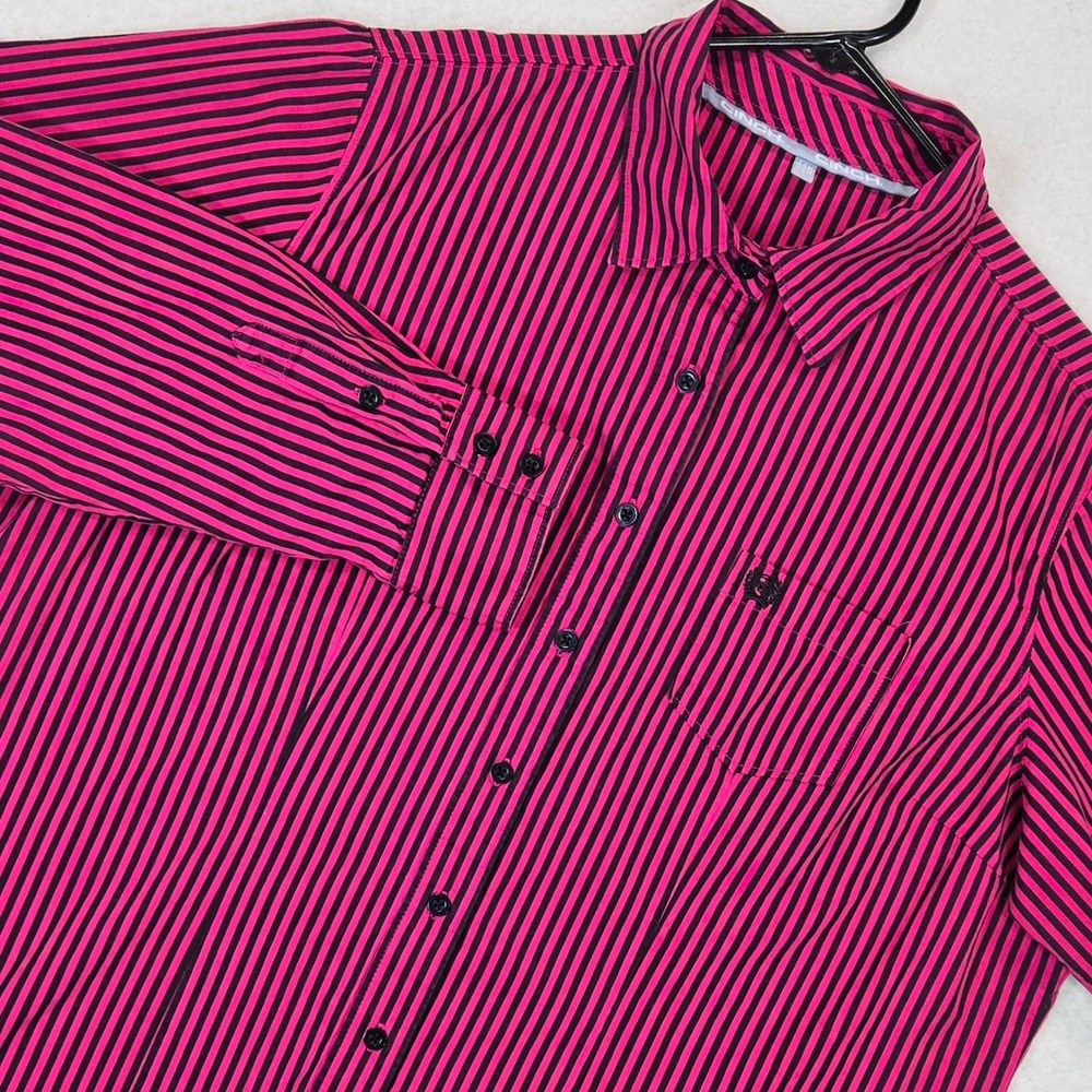 Cinch Western Button Down Shirt Womens XXL Pink Black Striped Long Sleeve Rodeo